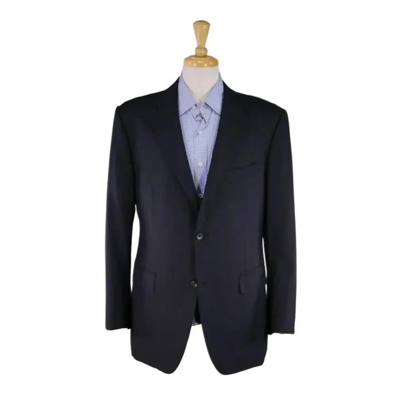 Tai Pan Row Bespoke Navy Blue Woven 2-Btn Wool Blazer Jacket 42R